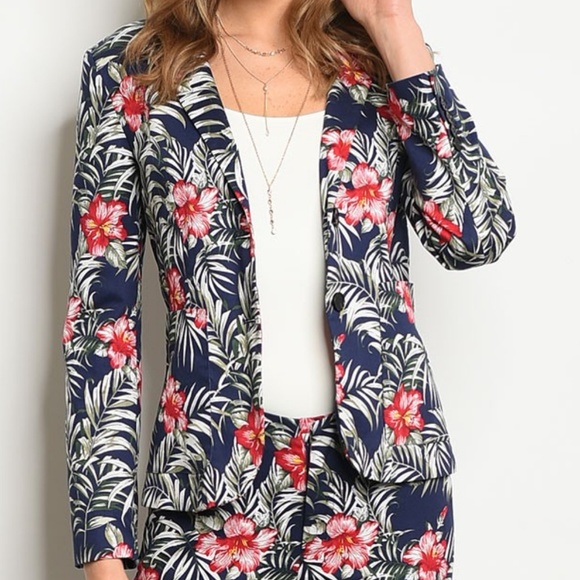 Single Breasted Floral Print Cotton Blazer Jacket - Picture 2 of 8